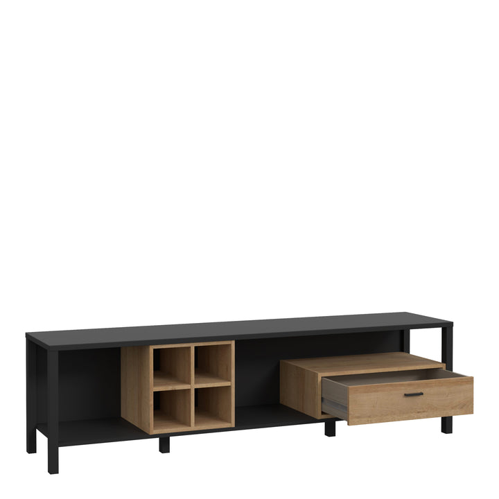 High Rock Wide TV Unit in Matt Black/Riviera Oak - TidySpaces