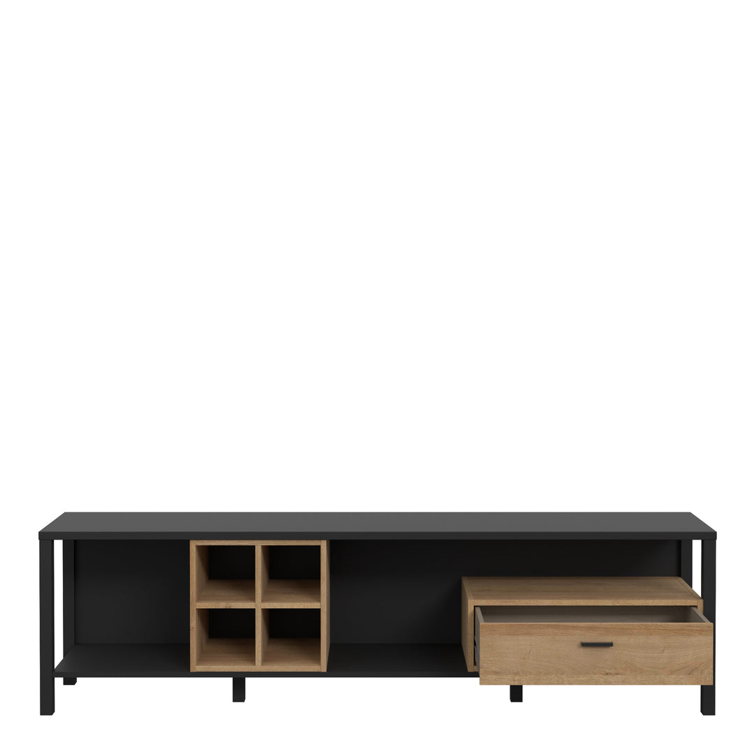 High Rock Wide TV Unit in Matt Black/Riviera Oak - TidySpaces