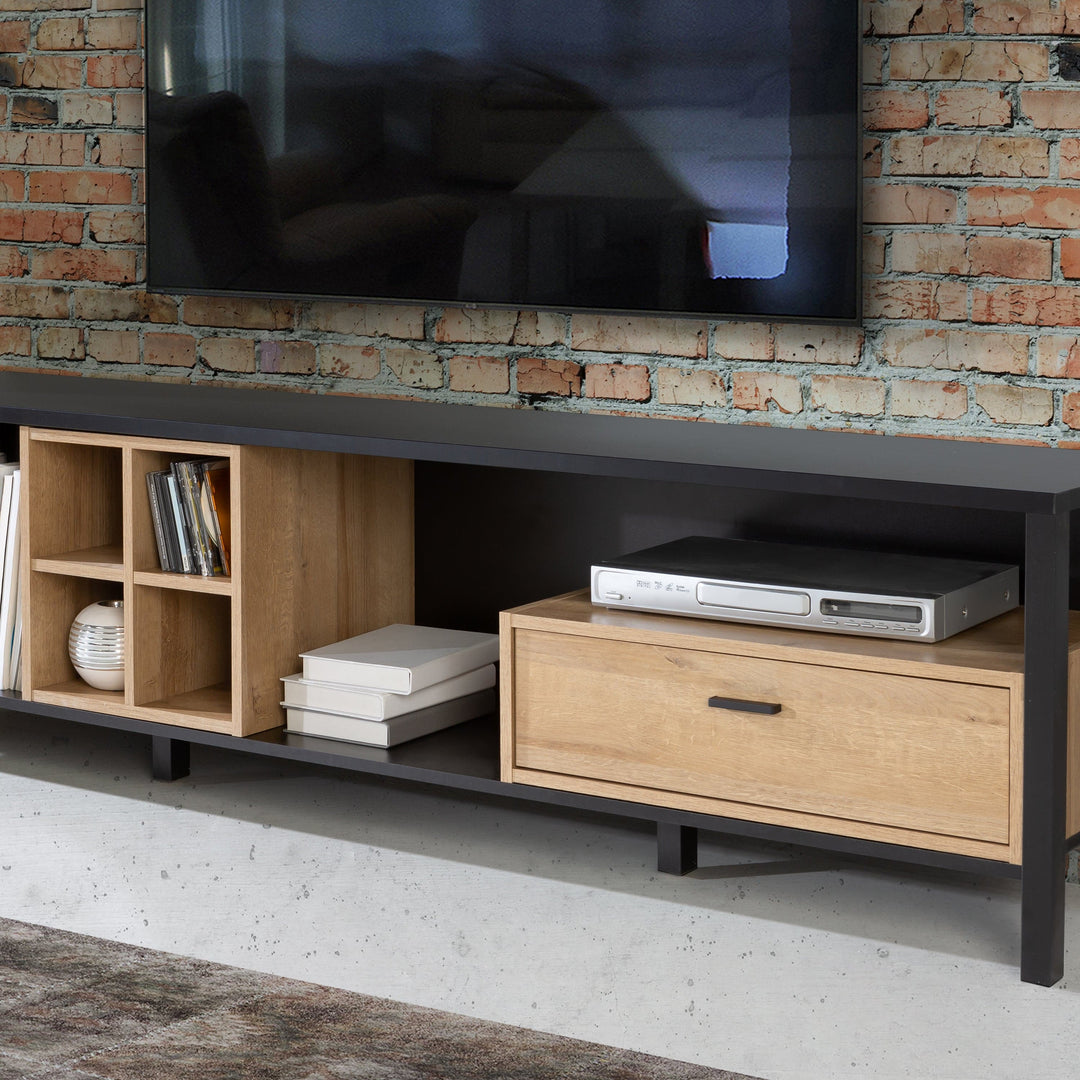 High Rock Wide TV Unit in Matt Black/Riviera Oak - TidySpaces