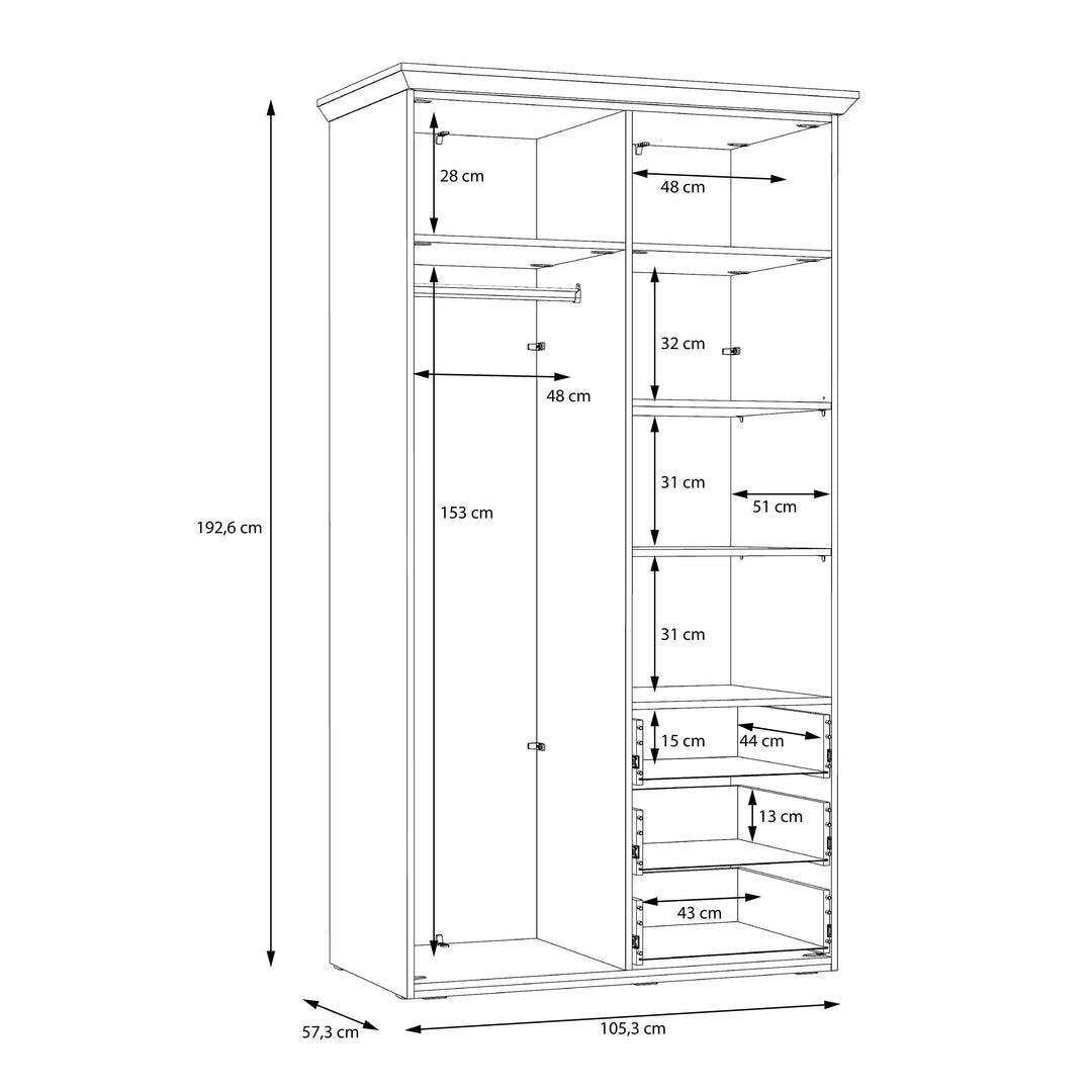 Iloppa 2 Door Wardrobe in Snowy Oak/Oak Nelson - TidySpaces