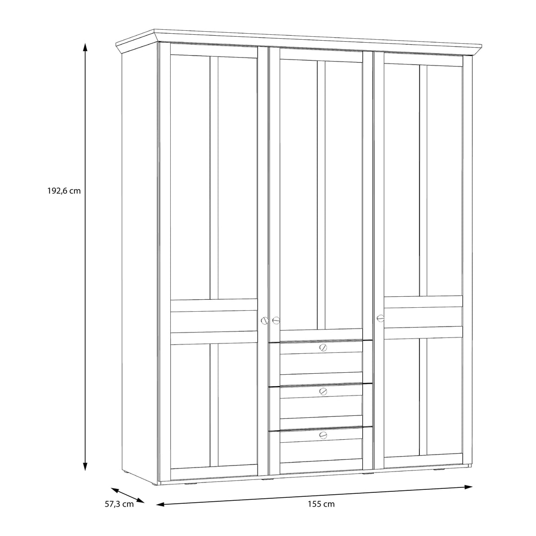 Iloppa 3 Door Wardrobe in Snowy Oak/Oak Nelson - TidySpaces