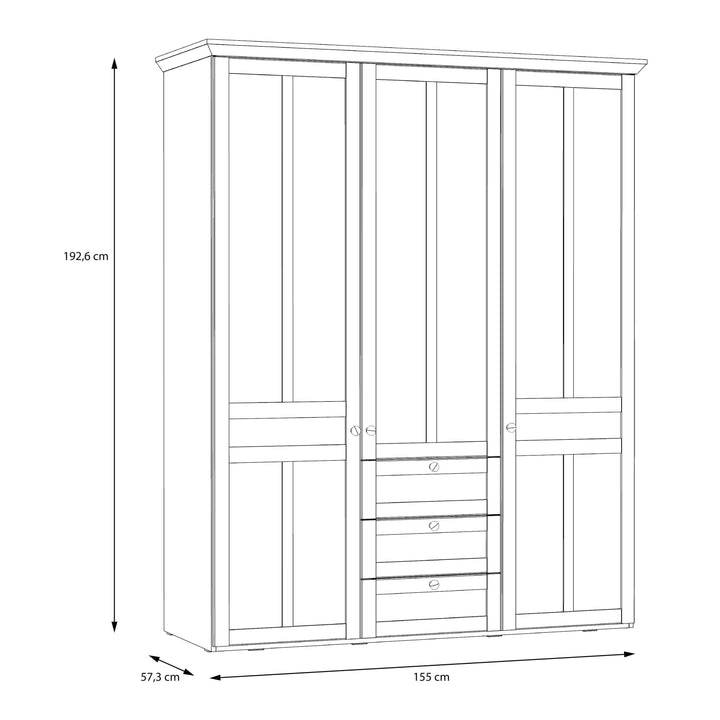 Iloppa 3 Door Wardrobe in Snowy Oak/Oak Nelson - TidySpaces