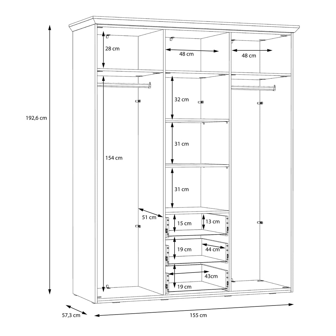 Iloppa 3 Door Wardrobe in Snowy Oak/Oak Nelson - TidySpaces