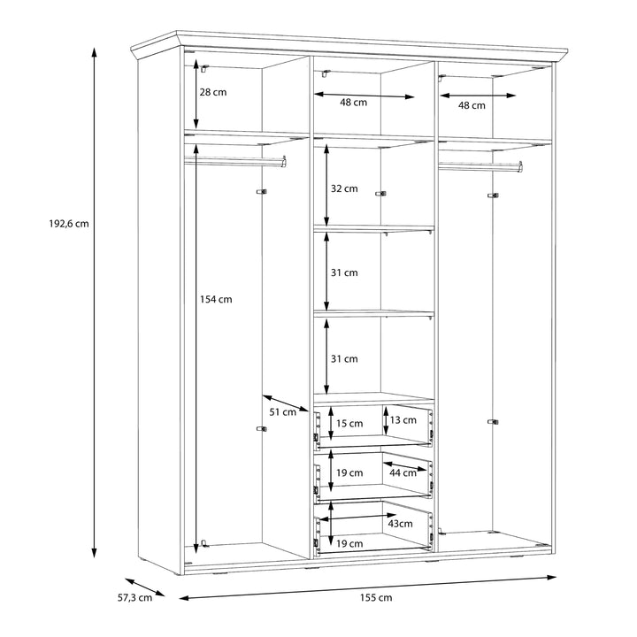 Iloppa 3 Door Wardrobe in Snowy Oak/Oak Nelson - TidySpaces