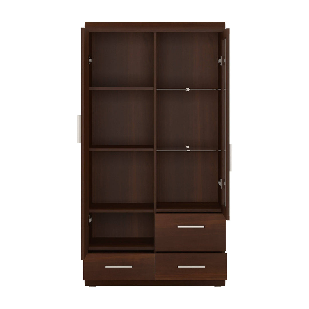 Imperial 2 Door 3 Drawer Glazed Display Cabinet in Dark Mahogany Melamine - TidySpaces