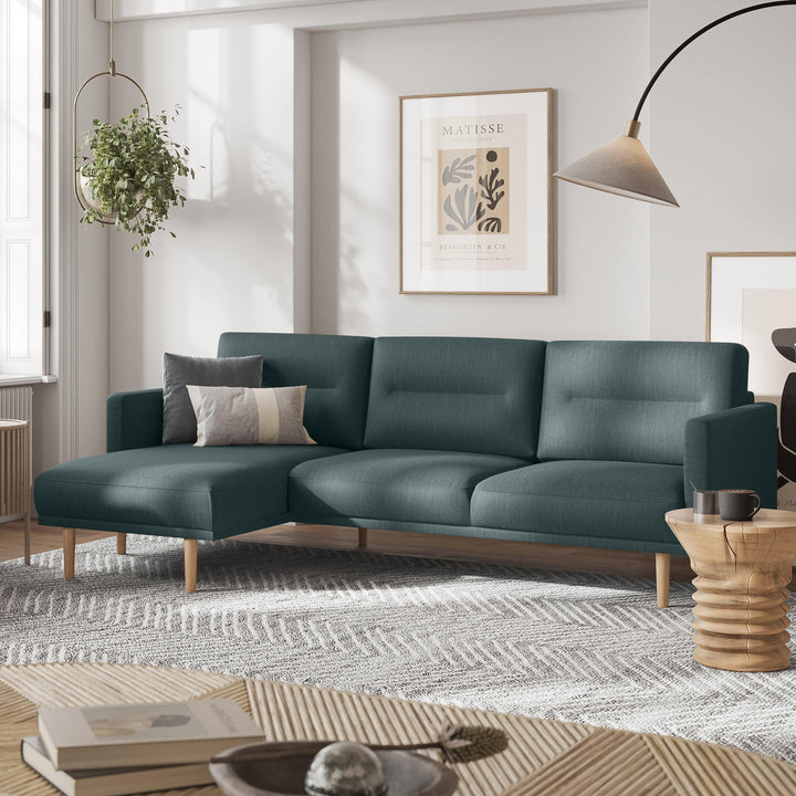 Larvik Chaiselongue Sofa (LH) - Dark Green , Black Legs - TidySpaces