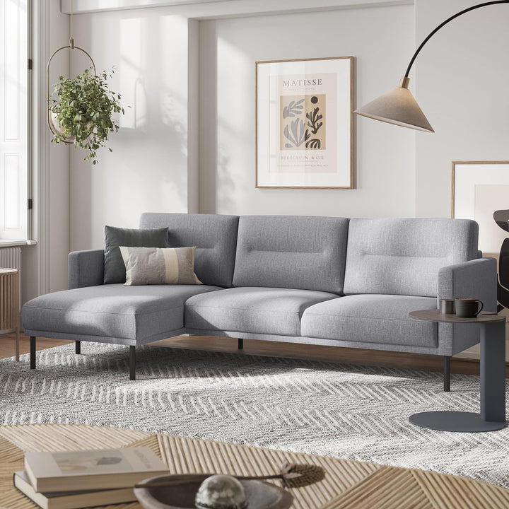 Larvik Chaiselongue Sofa (LH) - Grey , Black Legs - TidySpaces