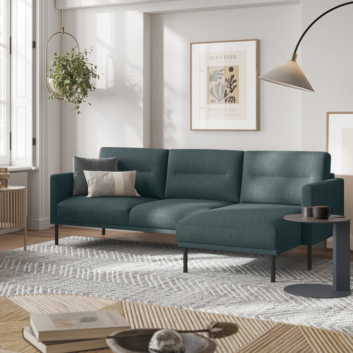 Larvik Chaiselongue Sofa (RH) - Dark Green, Black Legs - TidySpaces