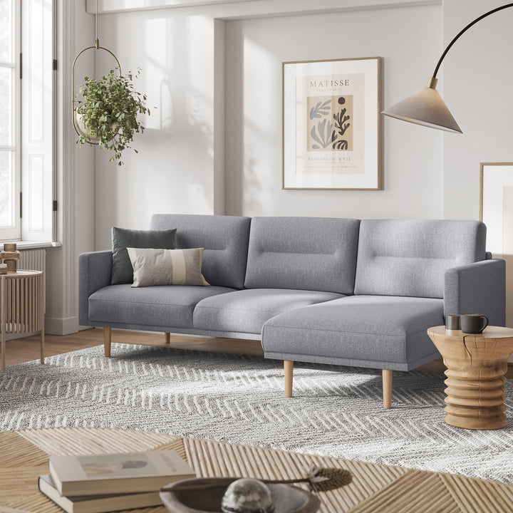 Larvik Chaiselongue Sofa (RH) - Grey, Oak Legs - TidySpaces