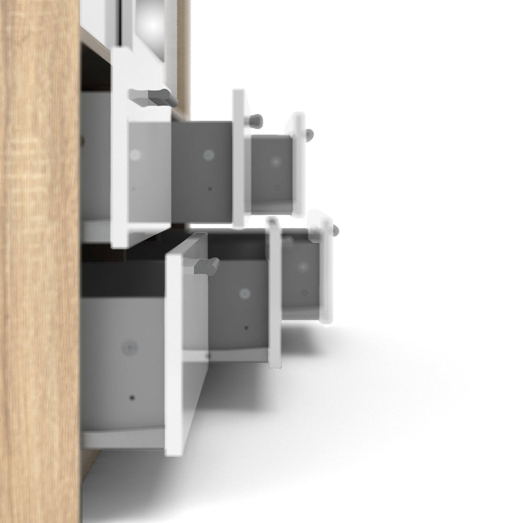 Line Wardrobe - 3 Doors 6 Drawers in Oak with White High Gloss - TidySpaces