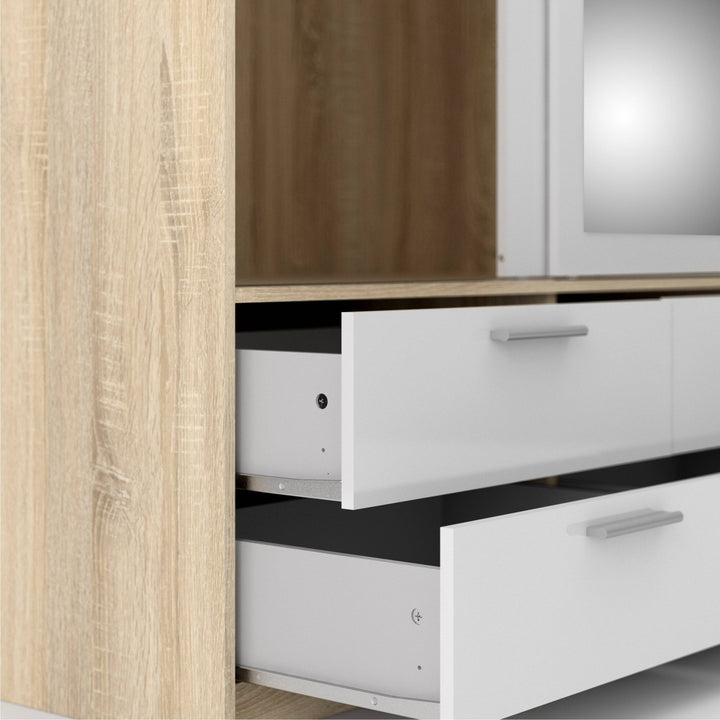 Line Wardrobe - 3 Doors 6 Drawers in Oak with White High Gloss - TidySpaces