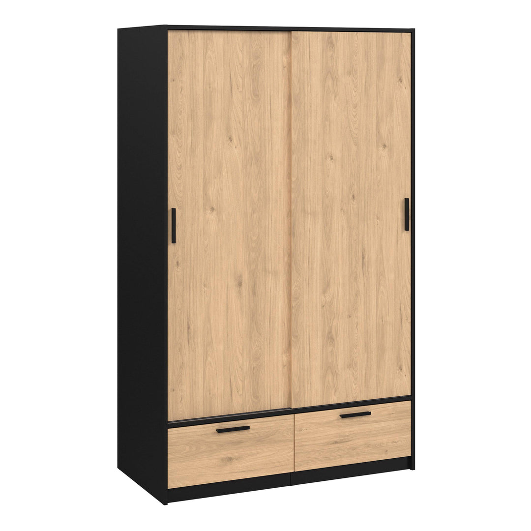 Line Wardrobe with 2 Doors + 2 Drawers in Black and Jackson Hickory Oak - TidySpaces