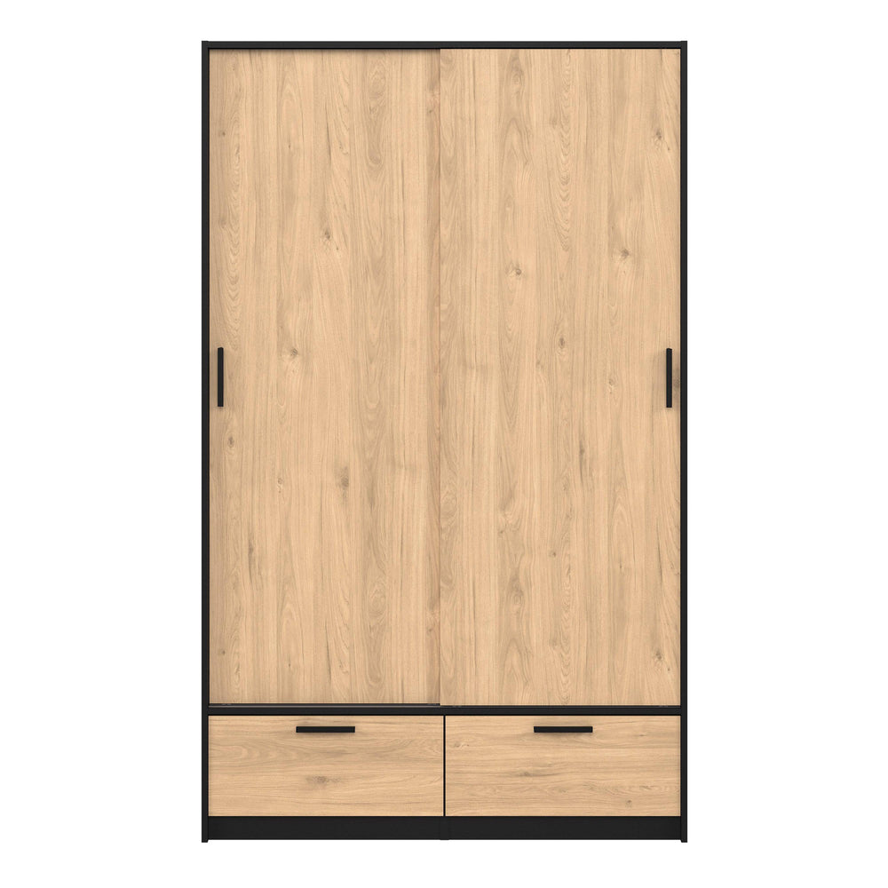 Line Wardrobe with 2 Doors + 2 Drawers in Black and Jackson Hickory Oak - TidySpaces