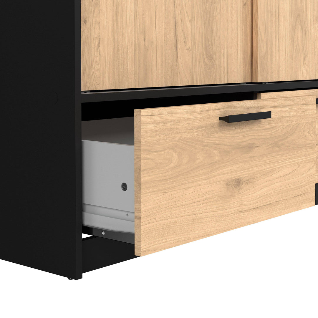 Line Wardrobe with 2 Doors + 2 Drawers in Black and Jackson Hickory Oak - TidySpaces