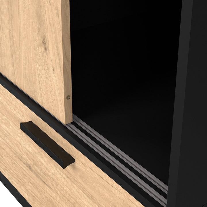 Line Wardrobe with 2 Doors + 2 Drawers in Black and Jackson Hickory Oak - TidySpaces