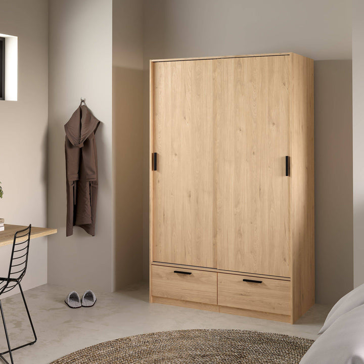 Line Wardrobe with 2 Doors + 2 Drawers in Jackson Hickory Oak - TidySpaces