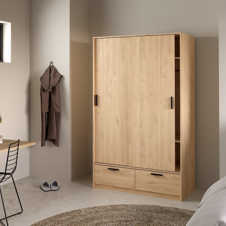 Line Wardrobe with 2 Doors + 2 Drawers in Jackson Hickory Oak - TidySpaces