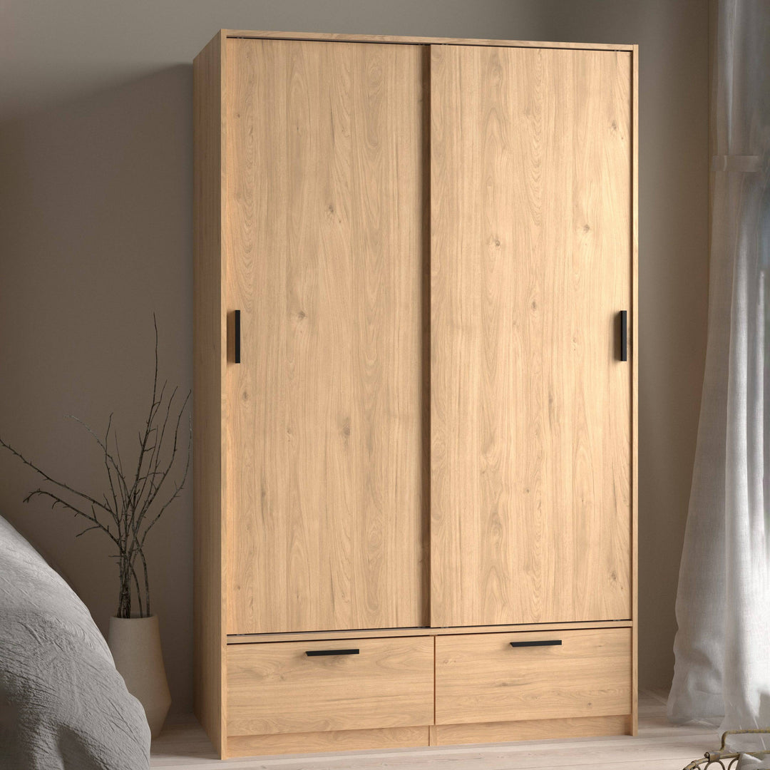 Line Wardrobe with 2 Doors + 2 Drawers in Jackson Hickory Oak - TidySpaces