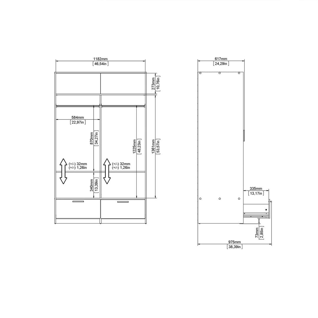 Line Wardrobe with 2 Doors + 2 Drawers in Jackson Hickory Oak - TidySpaces