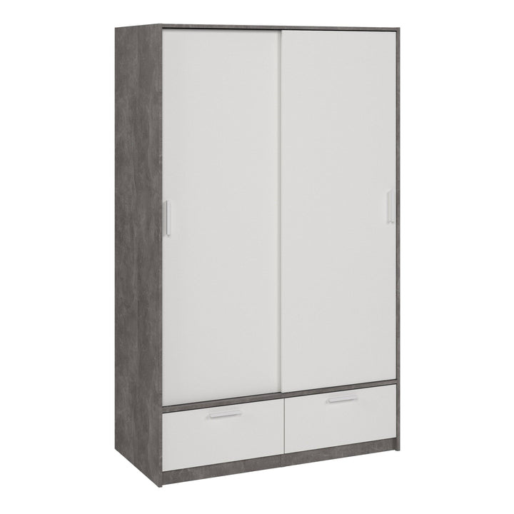 Line Wardrobe with 2 Doors + 2 Drawers in White and Concrete - TidySpaces