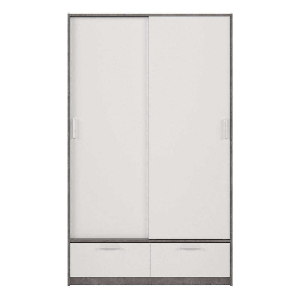 Line Wardrobe with 2 Doors + 2 Drawers in White and Concrete - TidySpaces