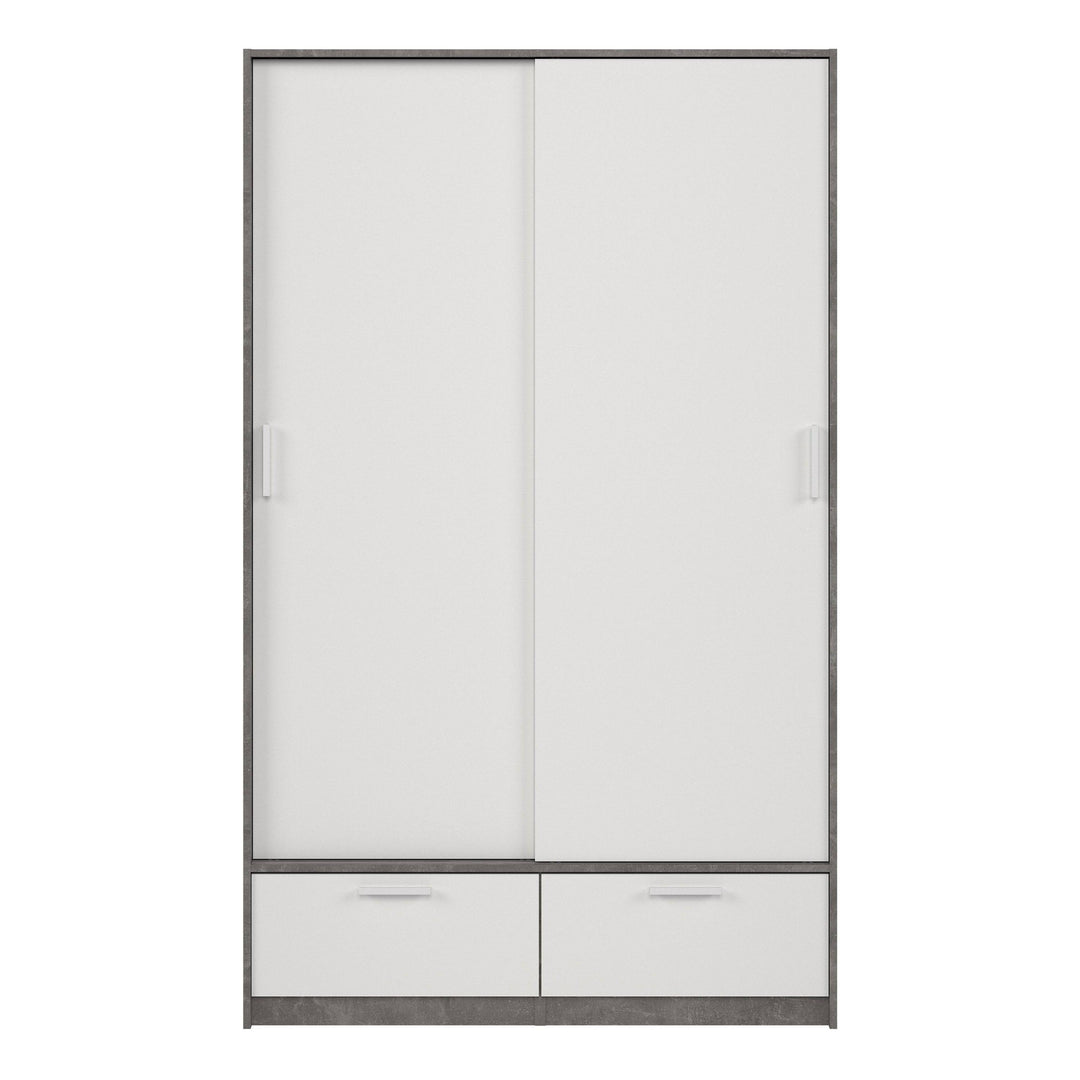 Line Wardrobe with 2 Doors + 2 Drawers in White and Concrete - TidySpaces