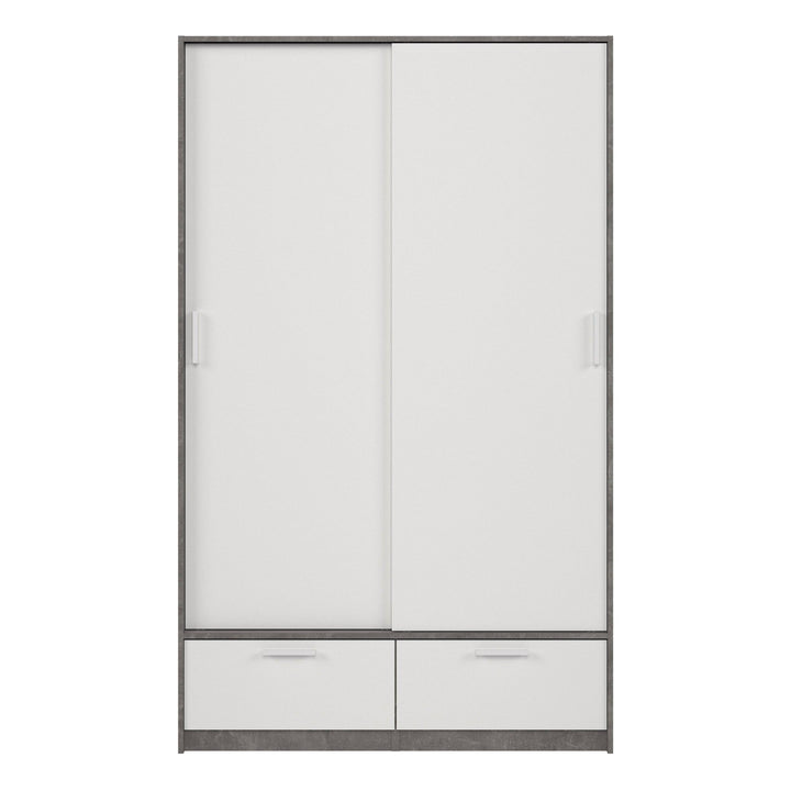 Line Wardrobe with 2 Doors + 2 Drawers in White and Concrete - TidySpaces