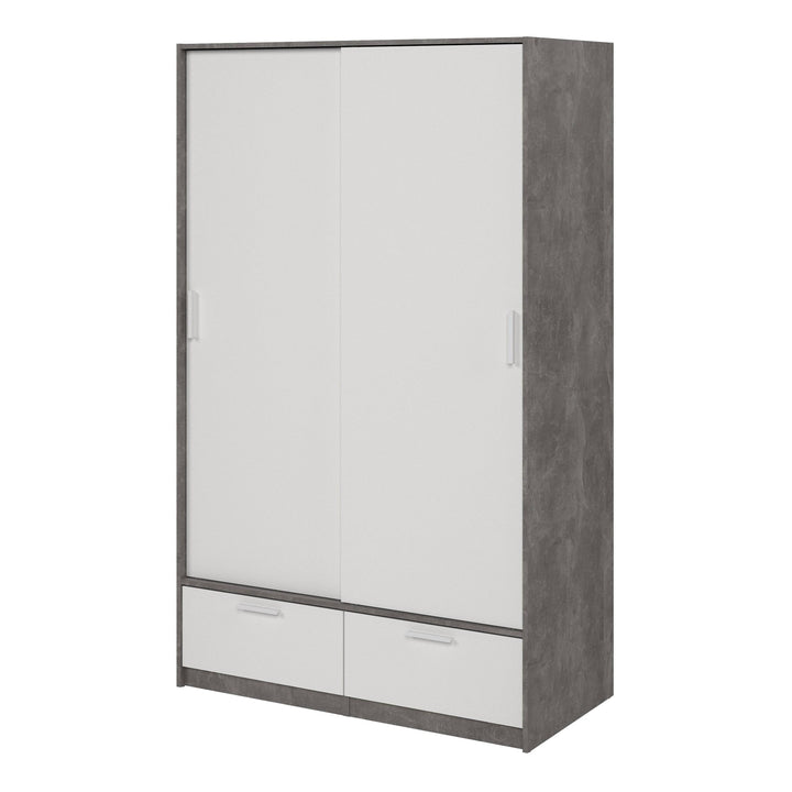 Line Wardrobe with 2 Doors + 2 Drawers in White and Concrete - TidySpaces