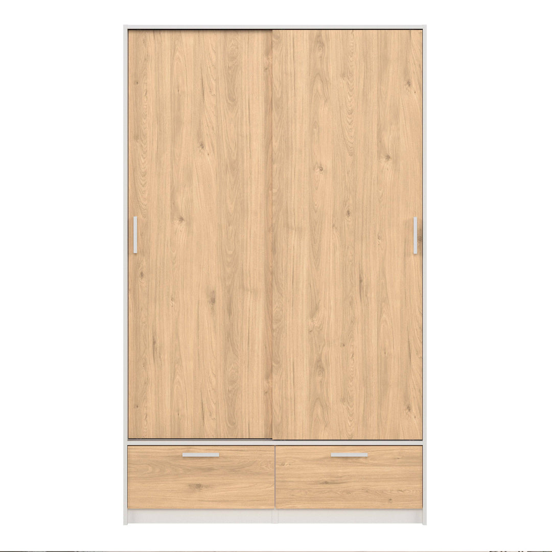 Line Wardrobe with 2 Doors + 2 Drawers in White and Jackson Hickory Oak - TidySpaces