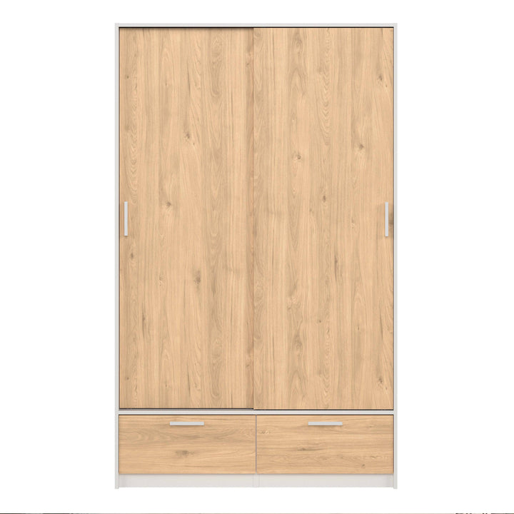 Line Wardrobe with 2 Doors + 2 Drawers in White and Jackson Hickory Oak - TidySpaces