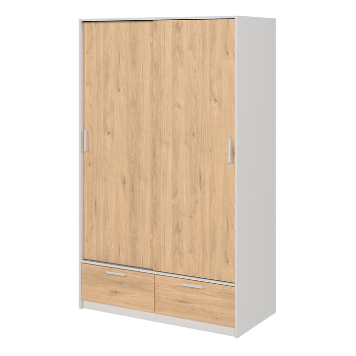 Line Wardrobe with 2 Doors + 2 Drawers in White and Jackson Hickory Oak - TidySpaces