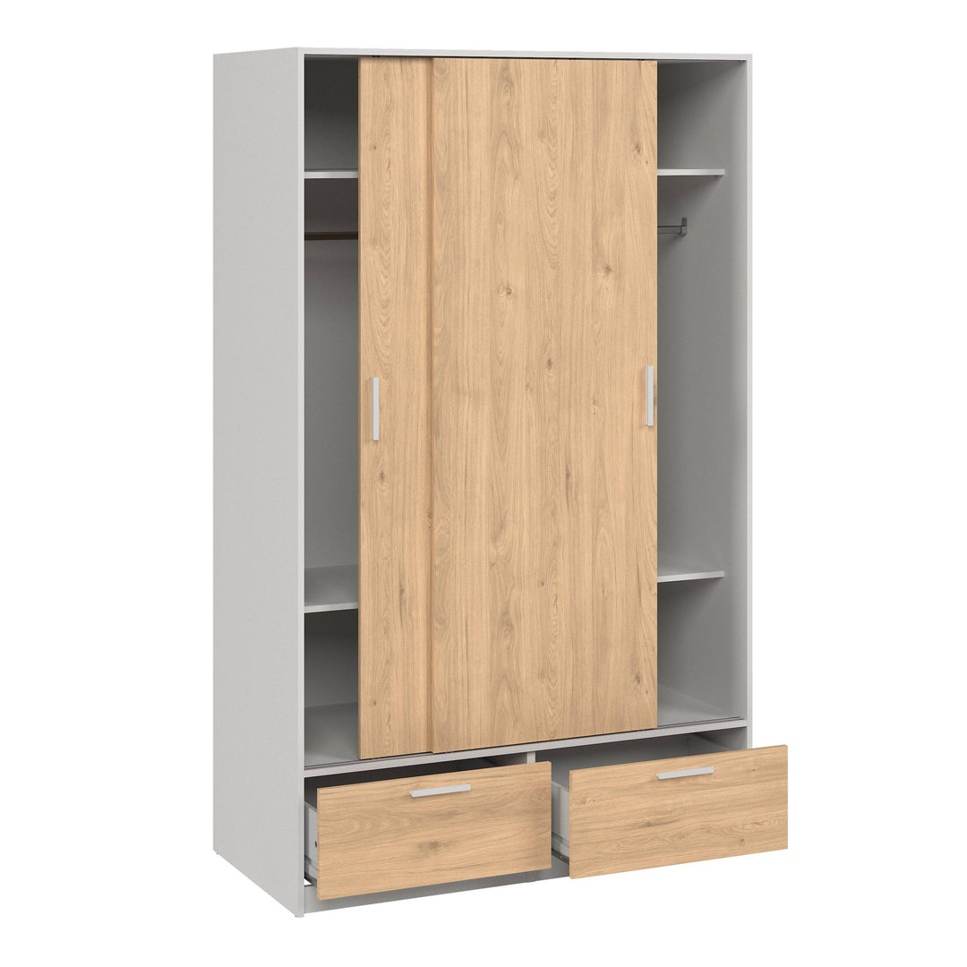 Line Wardrobe with 2 Doors + 2 Drawers in White and Jackson Hickory Oak - TidySpaces