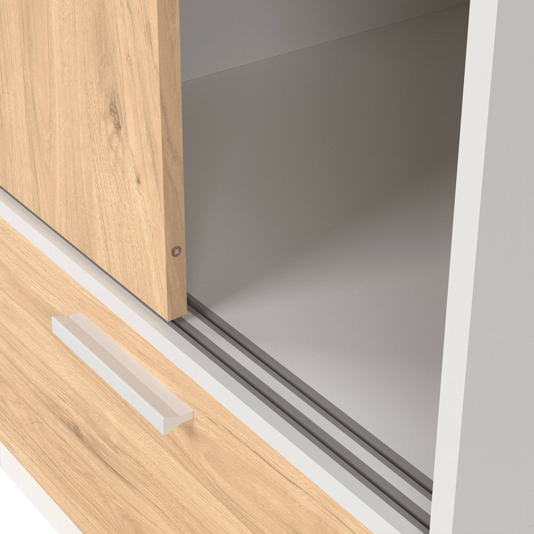 Line Wardrobe with 2 Doors + 2 Drawers in White and Jackson Hickory Oak - TidySpaces