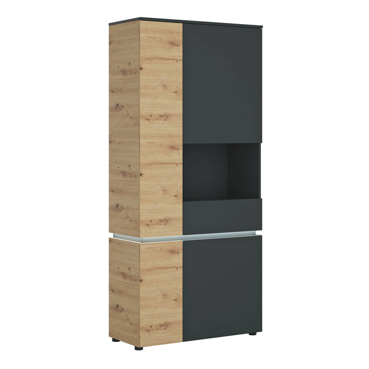 Luci 4 door tall display cabinet RH (including LED lighting) in Platinum and Oak - TidySpaces