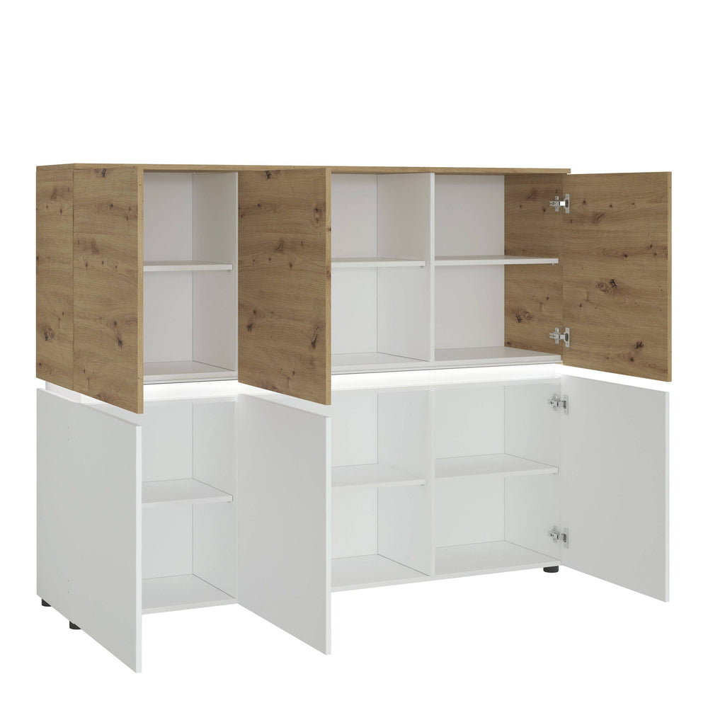 Luci 6 door cabinet (including LED lighting) in White and Oak - TidySpaces