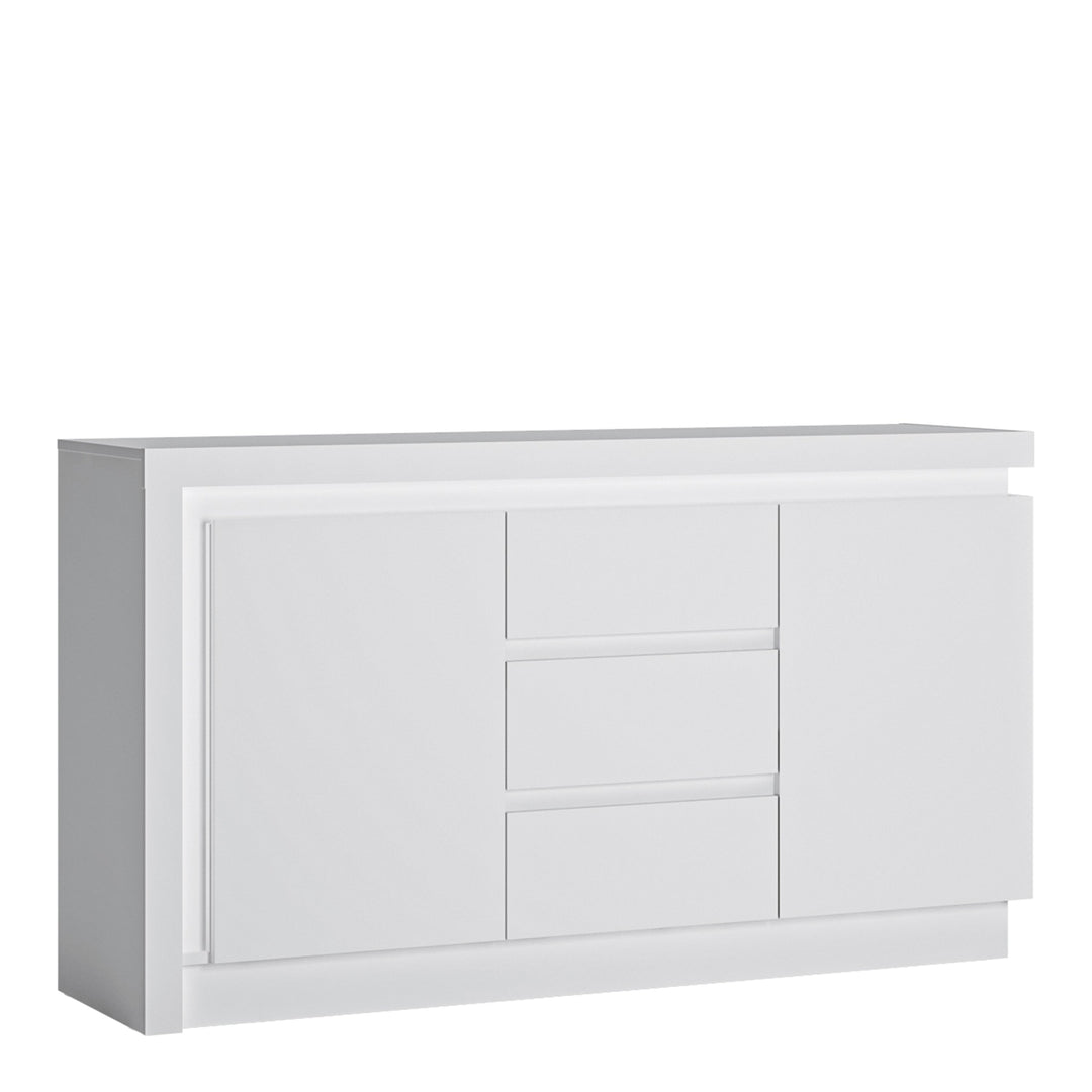 Lyon 2 Door 3 Drawer Sideboard (including LED lighting) in White and High Gloss - TidySpaces