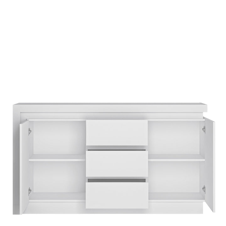 Lyon 2 Door 3 Drawer Sideboard (including LED lighting) in White and High Gloss - TidySpaces