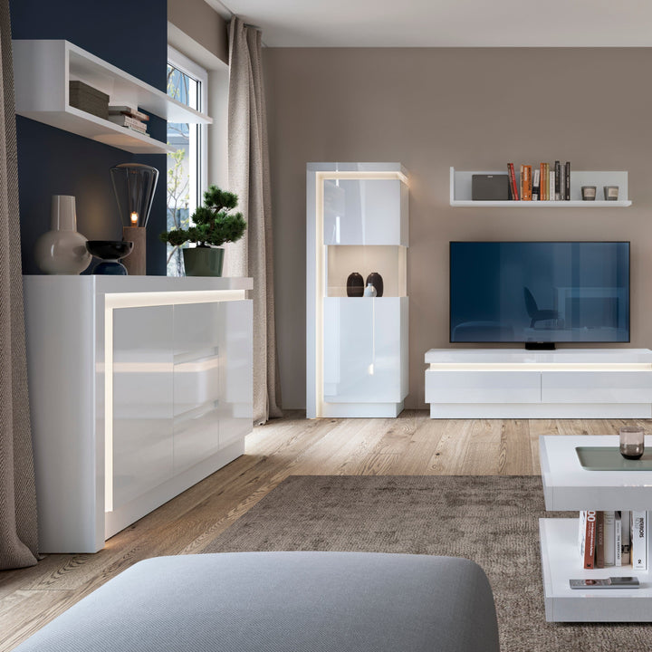 Lyon 2 Door 3 Drawer Sideboard (including LED lighting) in White and High Gloss - TidySpaces