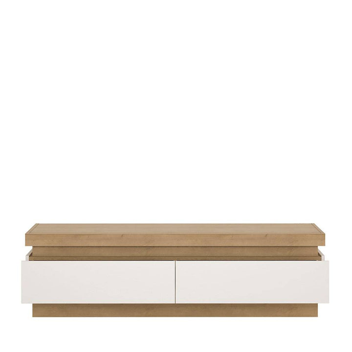 Lyon 2 drawer TV cabinet in Riviera Oak/White High Gloss
