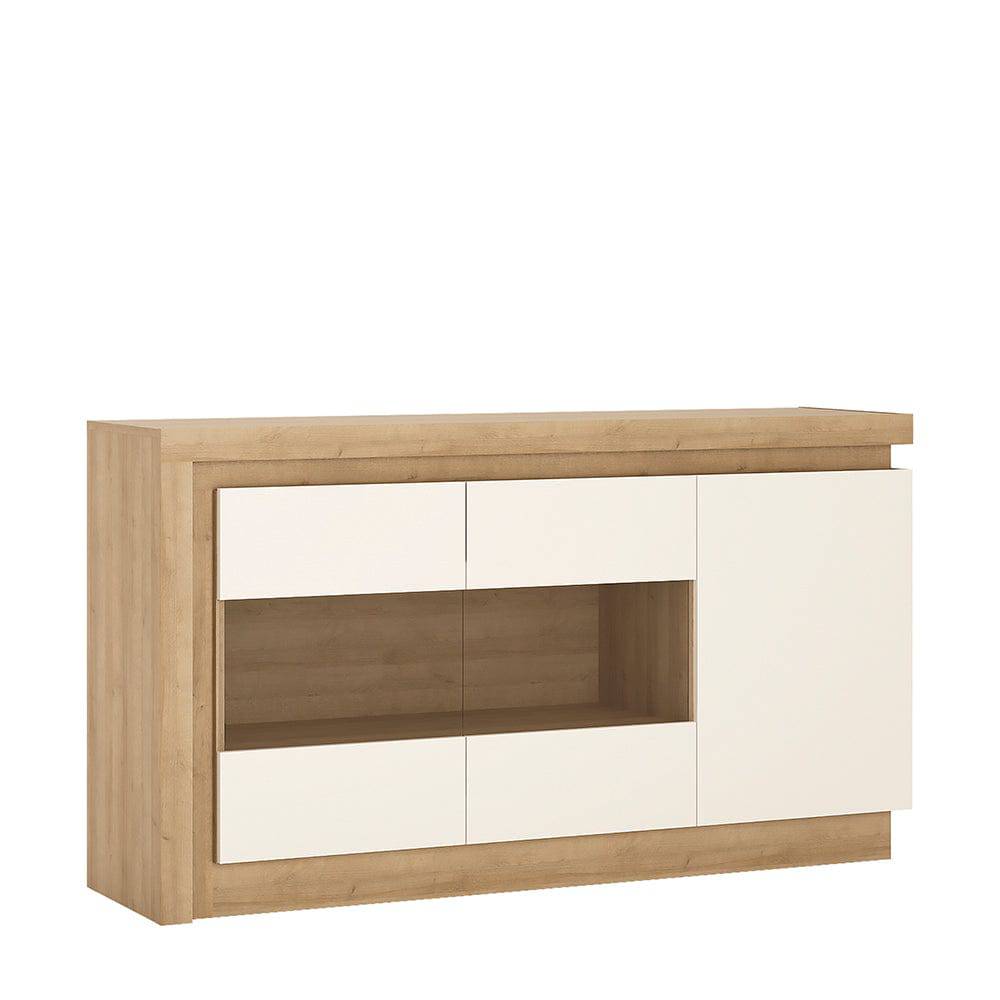 Lyon 3 door glazed sideboard in Riviera Oak/White High Gloss - TidySpaces