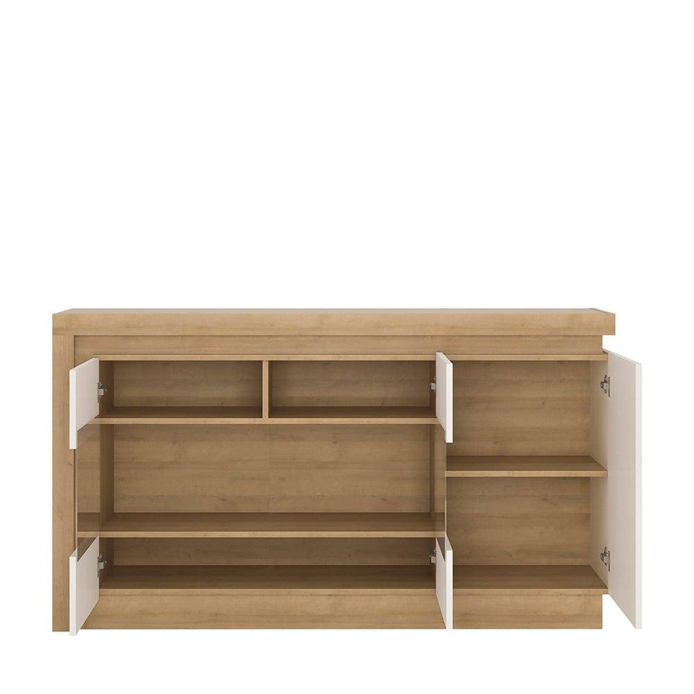 Lyon 3 door glazed sideboard in Riviera Oak/White High Gloss - TidySpaces