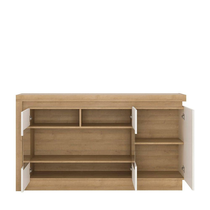 Lyon 3 door glazed sideboard in Riviera Oak/White High Gloss - TidySpaces