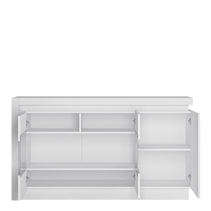 Lyon 3 door glazed sideboard (including LED lighting) in White and High Gloss - TidySpaces