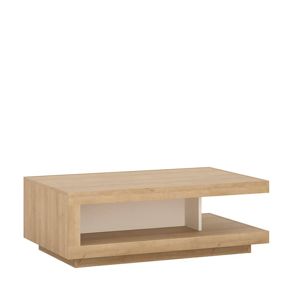 Lyon Designer coffee table in Riviera Oak/White High Gloss - TidySpaces