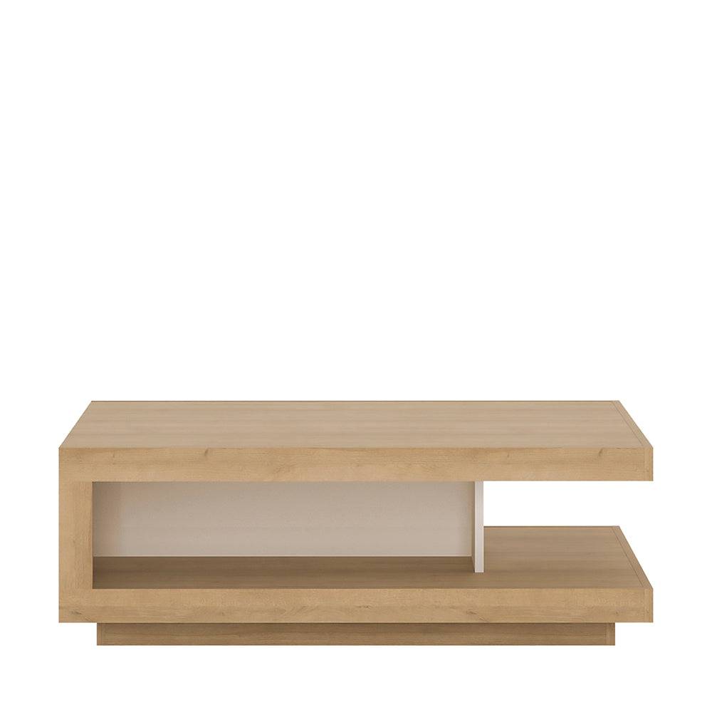 Lyon Designer coffee table in Riviera Oak/White High Gloss - TidySpaces