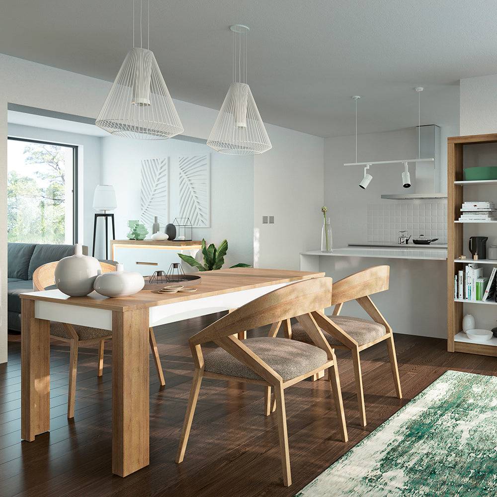 Lyon Large extending dining table 160/200 cm in Riviera Oak/White High Gloss - TidySpaces