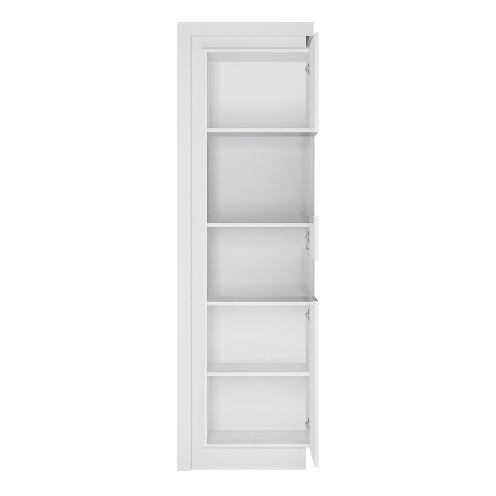 Lyon Tall narrow display cabinet (RHD) (including LED lighting) in White and High Gloss - TidySpaces