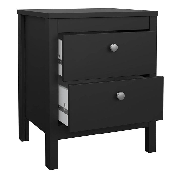 Madrid Bedside Table 2 drawers in Matt Black - TidySpaces