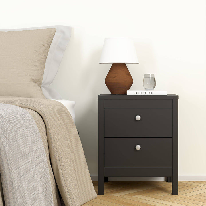 Madrid Bedside Table 2 drawers in Matt Black - TidySpaces