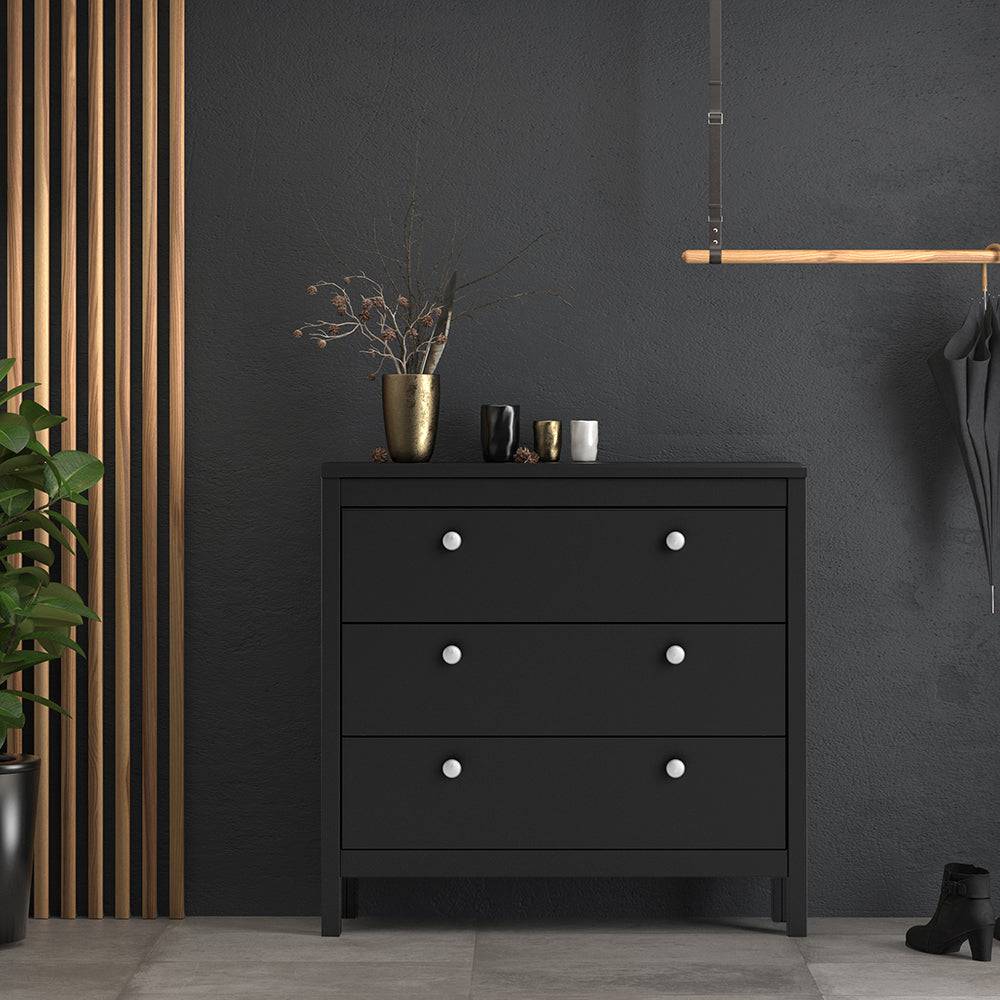 Madrid Chest 3 drawers in Matt Black - TidySpaces